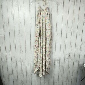 Arizona Jean Co Women's Cream Floral Halter Neck Wide Leg Jumpsuit Size Medium